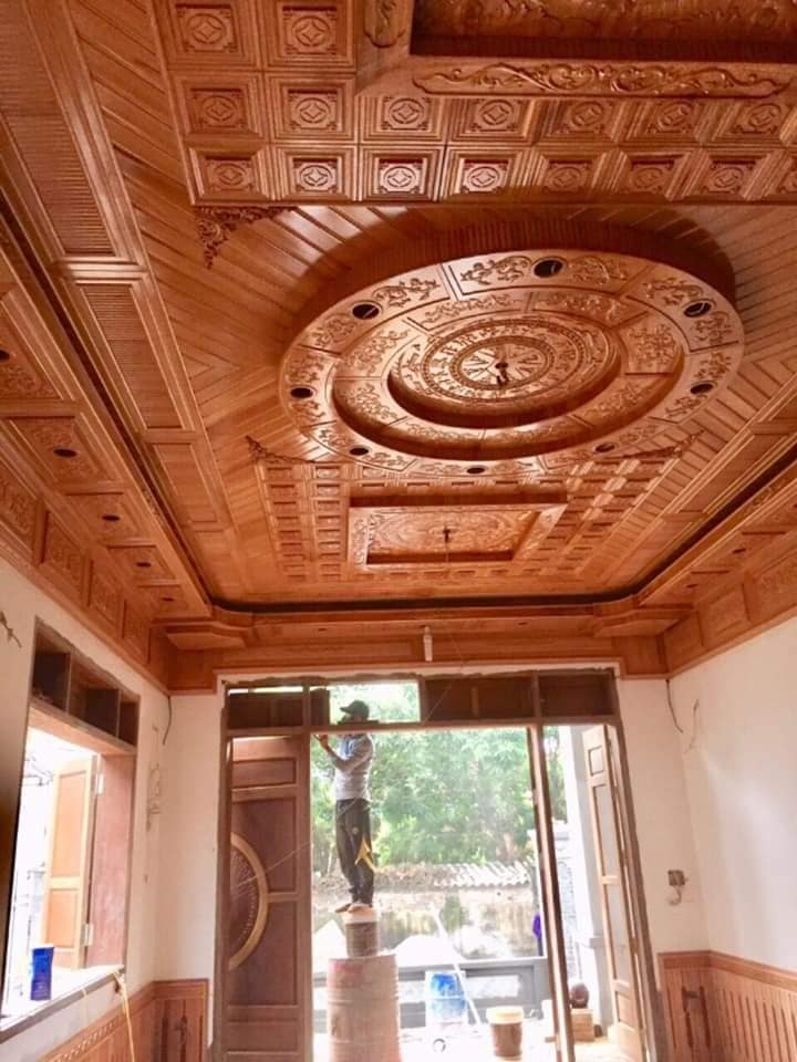 thi công trần gỗ xoan tại Thanh Oai 