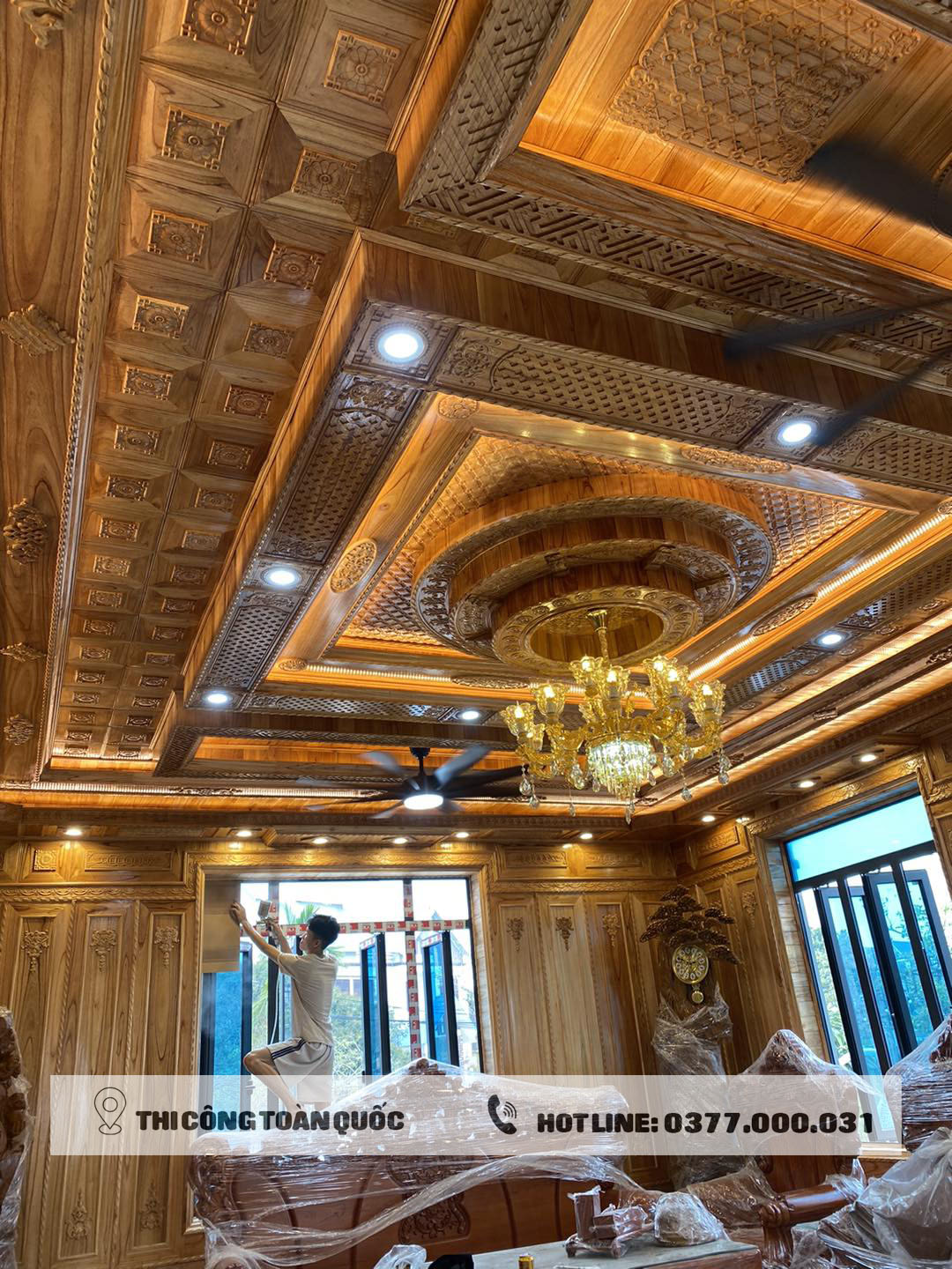Công trình trần gỗ Pơ mu nhà anh Duy Phủ Lý Hà Nam