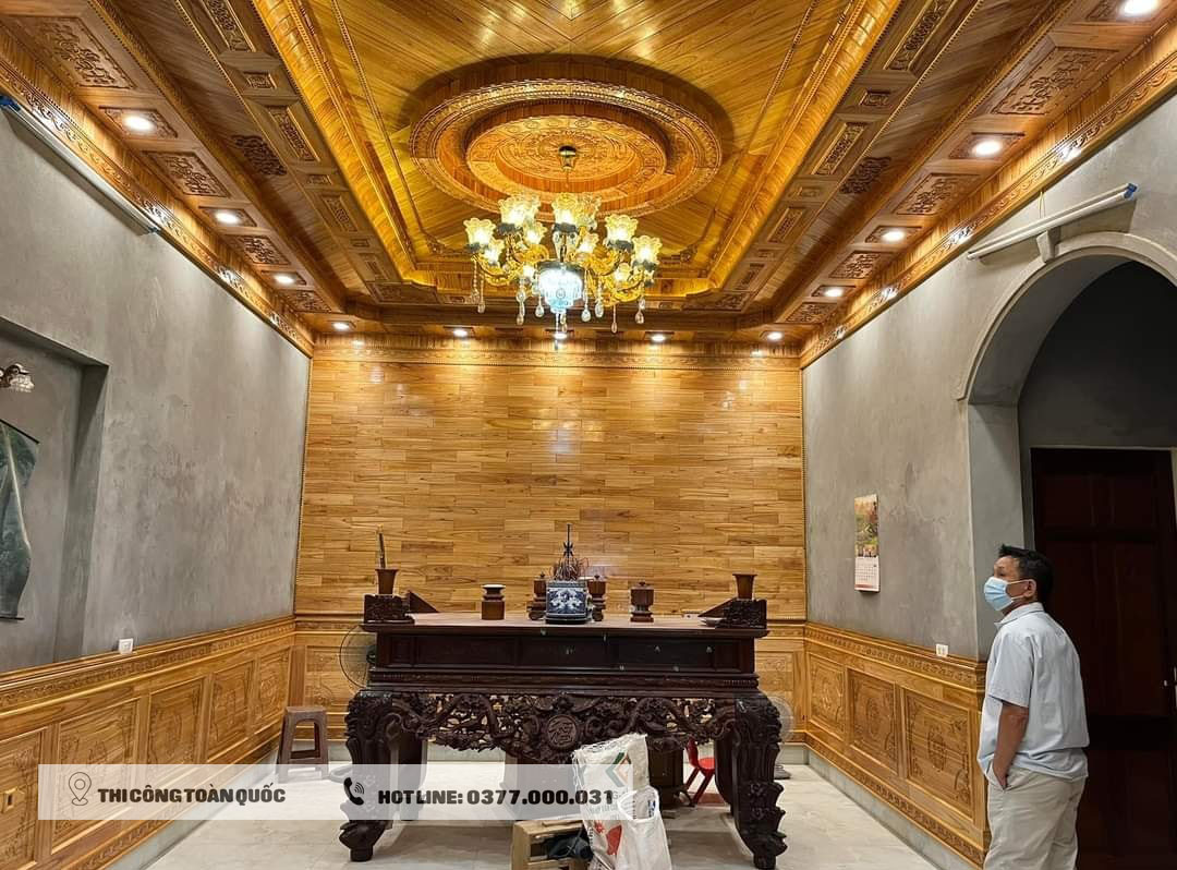 thi công trần gỗ xoan Hải Dương trọn gói