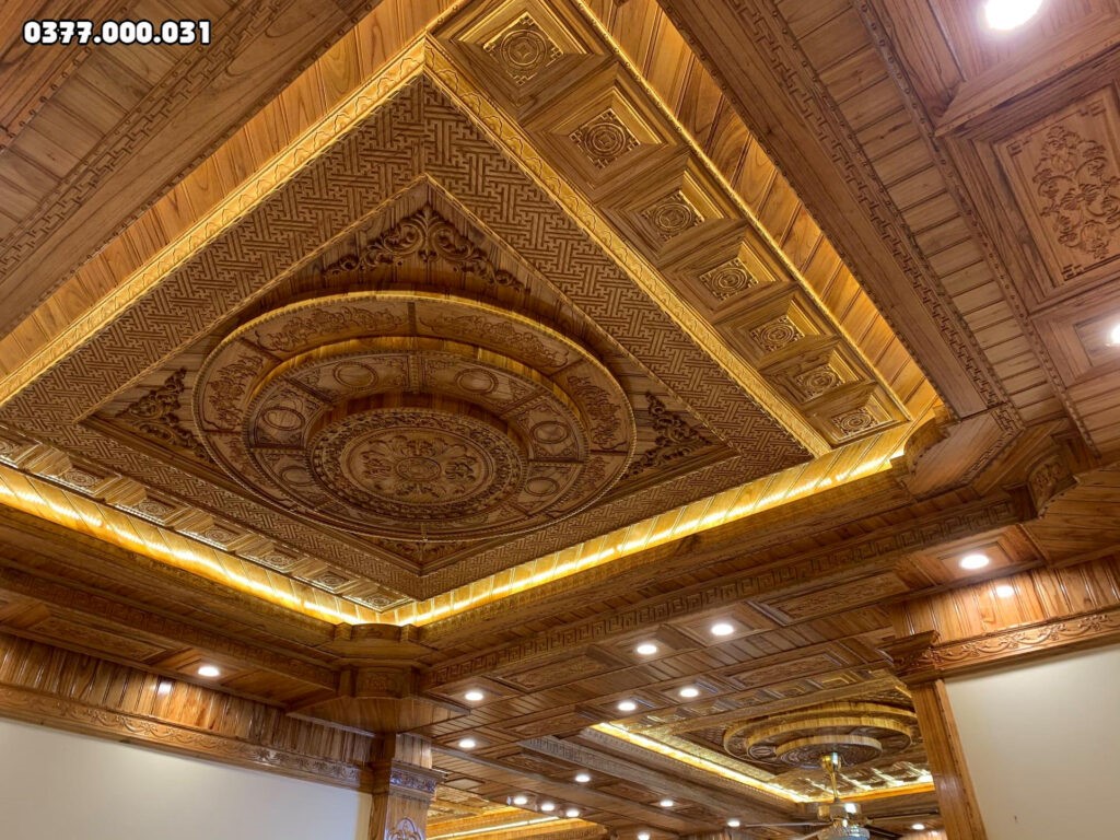Thi công trần gỗ xoan