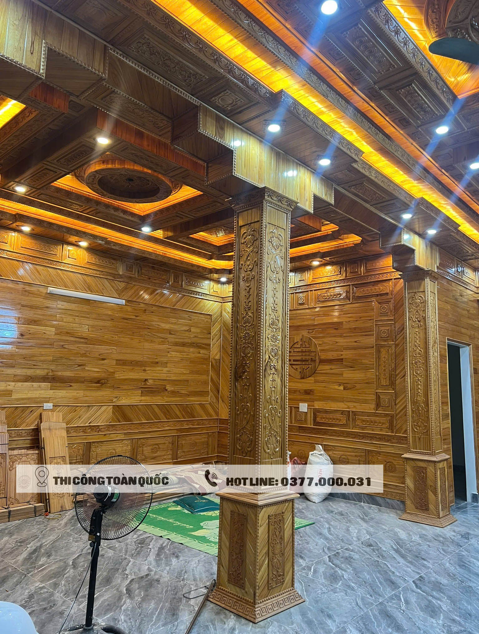 Bàn giao trần gỗ xoan nhà anh Hải - Bắc Ninh 