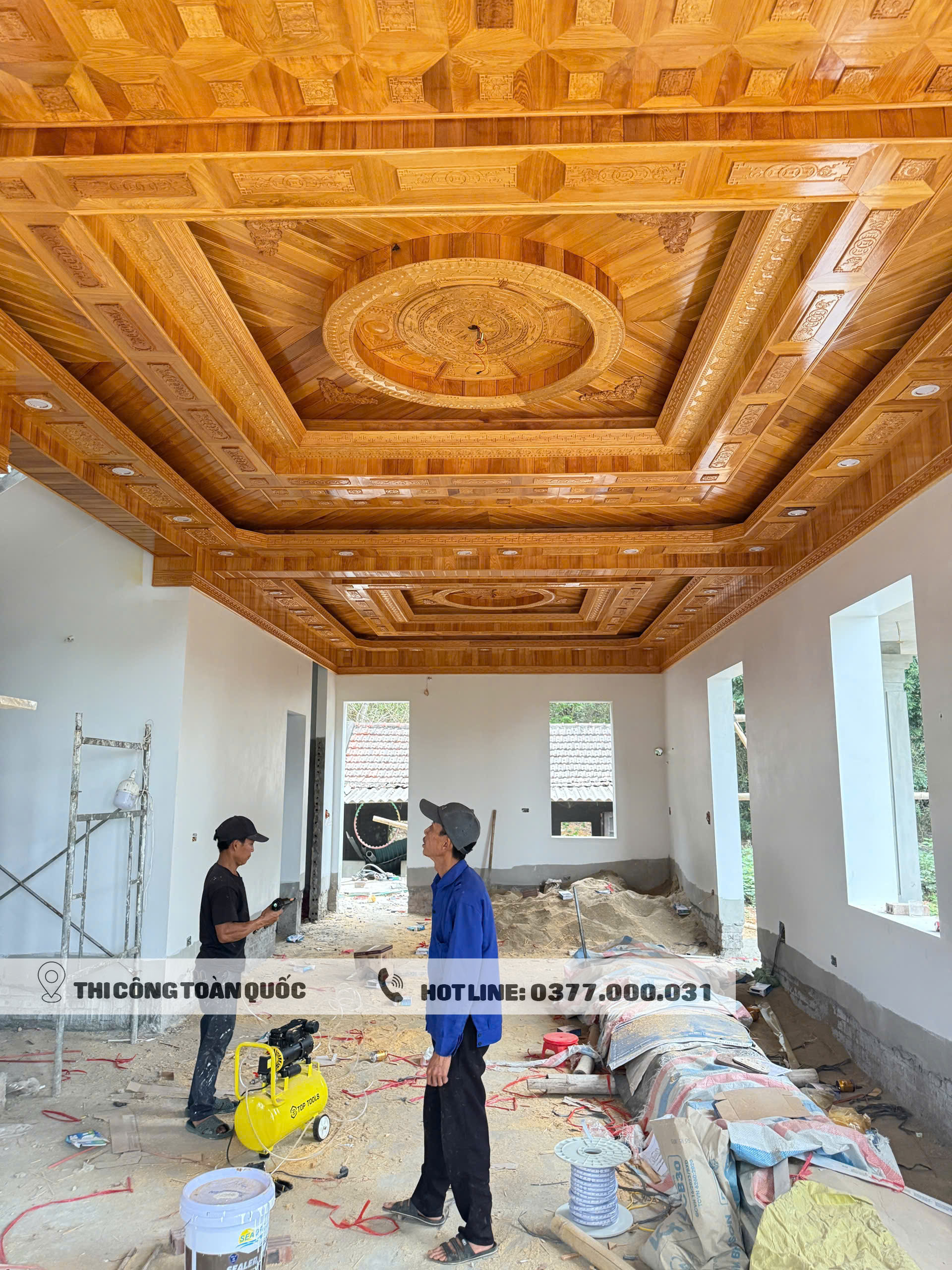 Công trình trần gỗ pơ mu nhà chị Lên - Nga Sơn - Thanh Hóa 