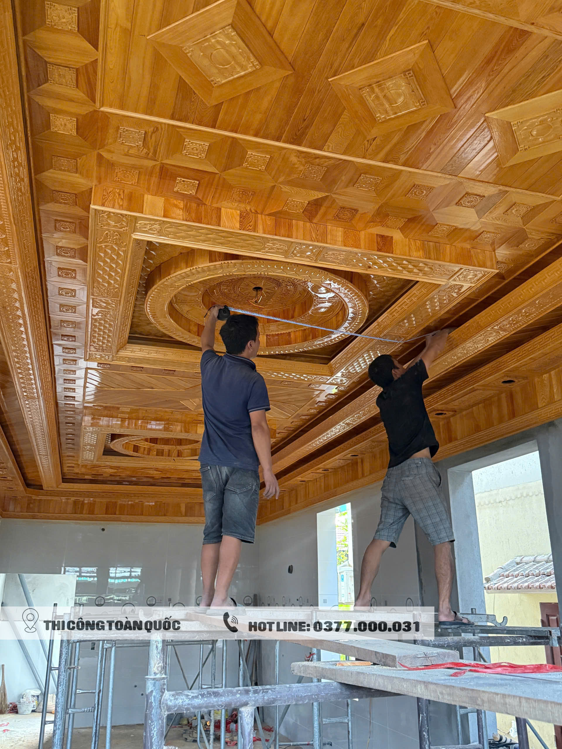 Đo đạc bàn giao công trình  trần gỗ pơ mu nhà anh Lợi Tống Sơn Thanh Hóa 