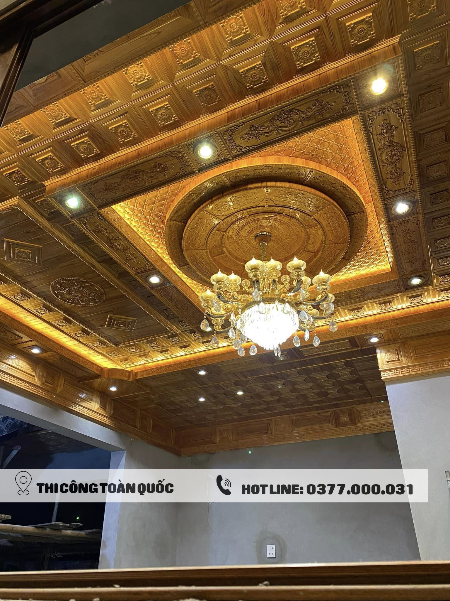 Thi công trần gỗ tự nhiên tại Hưng Yên
