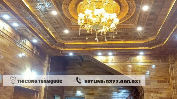 Thi công trần gỗ xoan tại Hải Dương