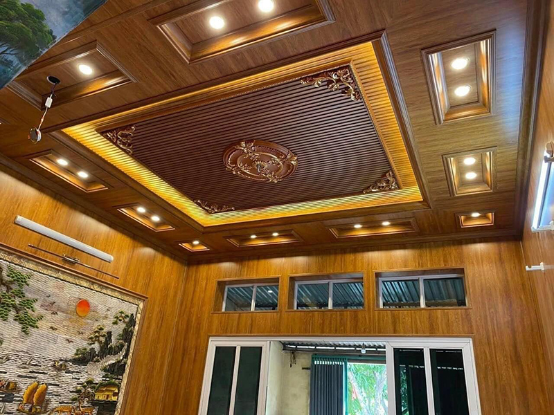 Trần nhựa giả gỗ kêt hợp lam sóng