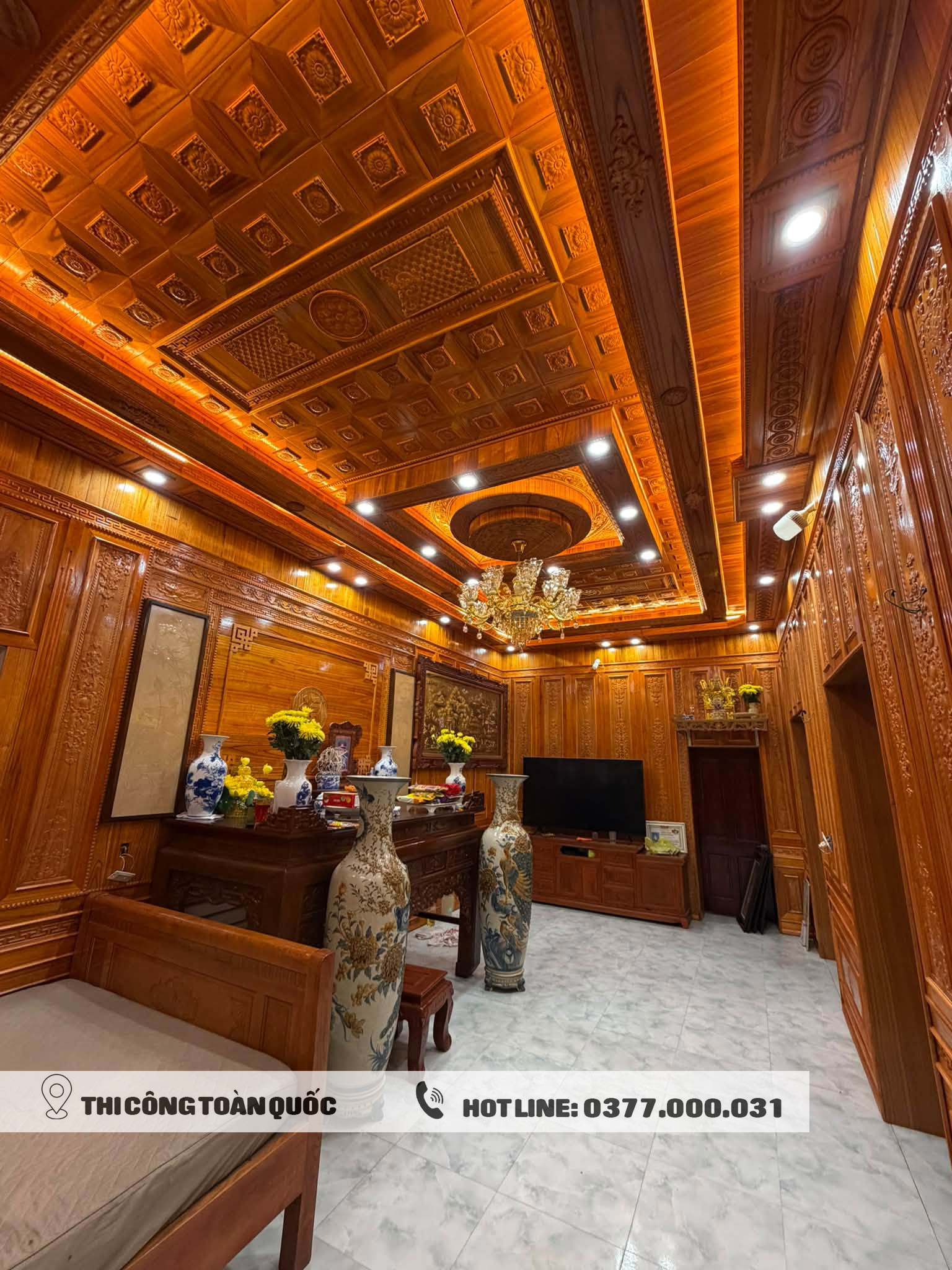 trần gỗ gõ đỏ Hải Dương 